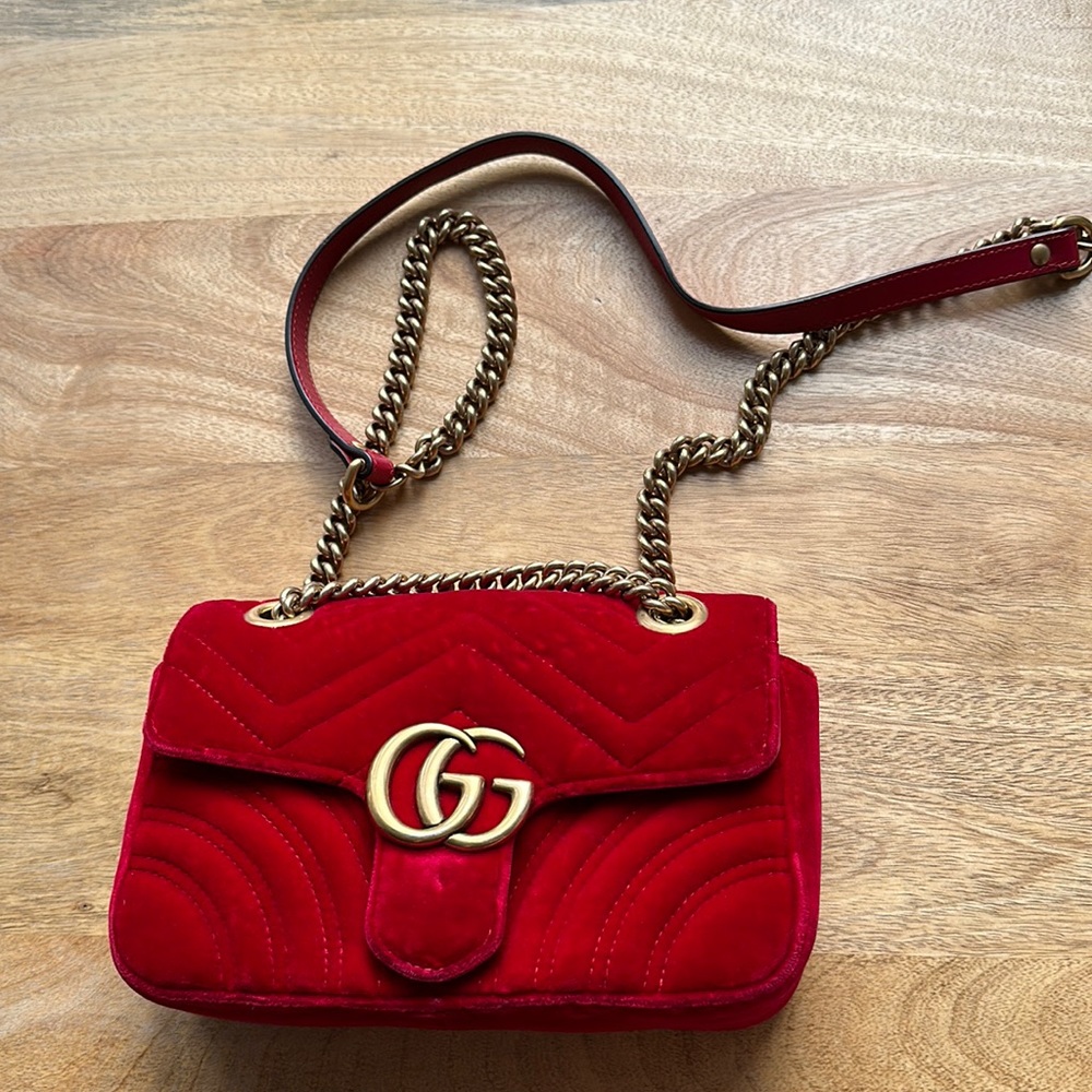 GUCCI red velvet crossbody bag
